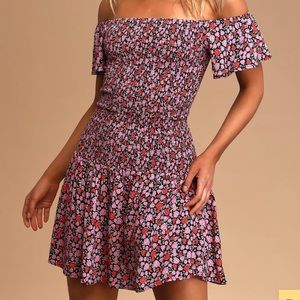 Lulus Such a Darling Pink Floral Print Smocked Off-the-Shoulder Dress